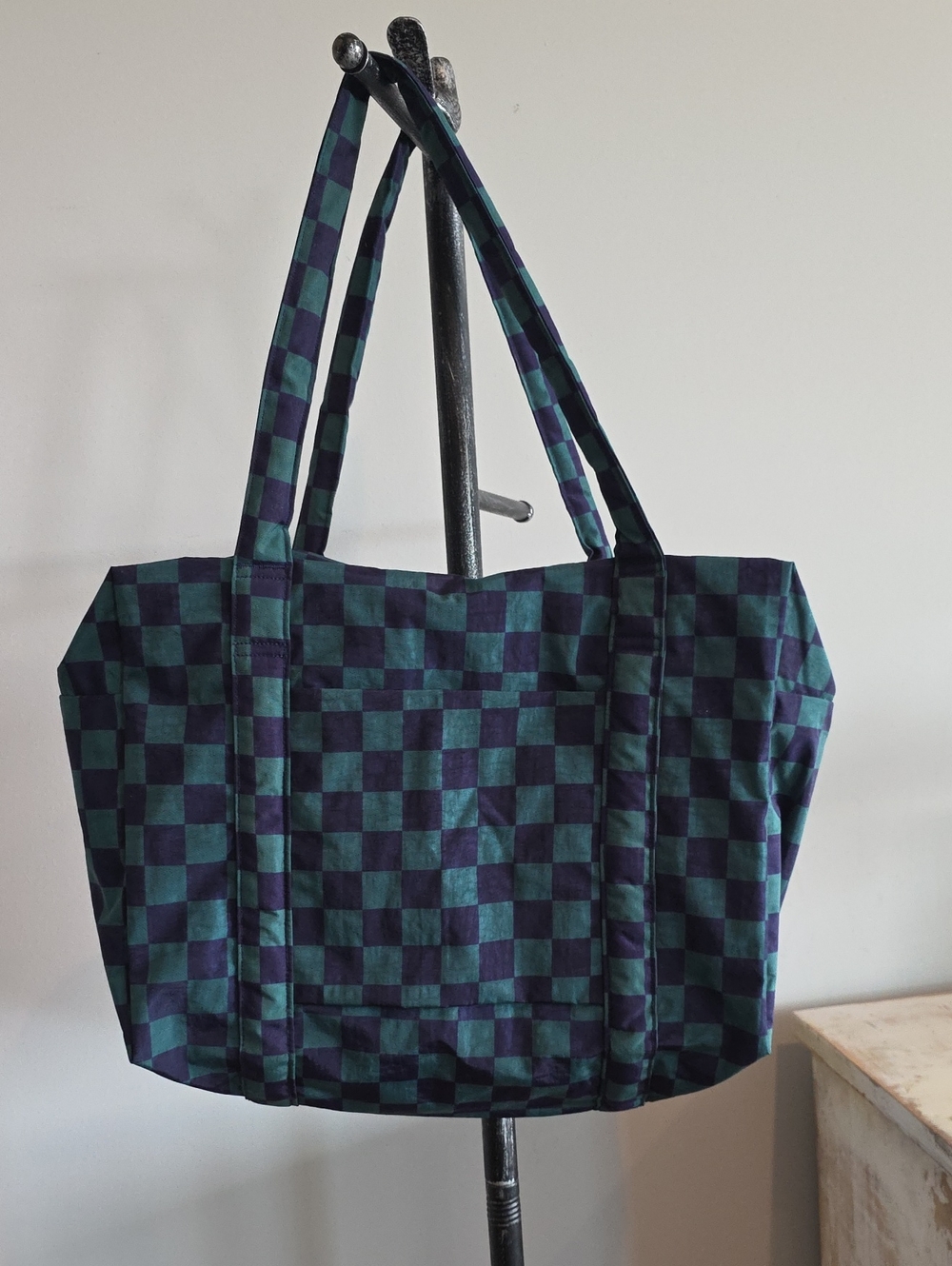 Baggu Green and Navy Checkered Cloud Carry On Bag
